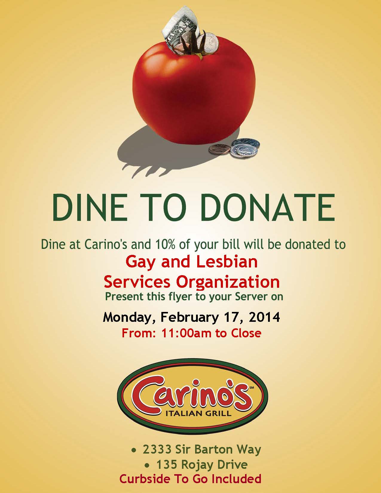 Carino's Dine To Donate 02-17-14